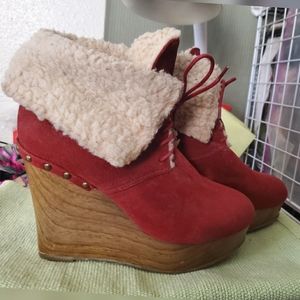 Red Wedge Platform Booties 8